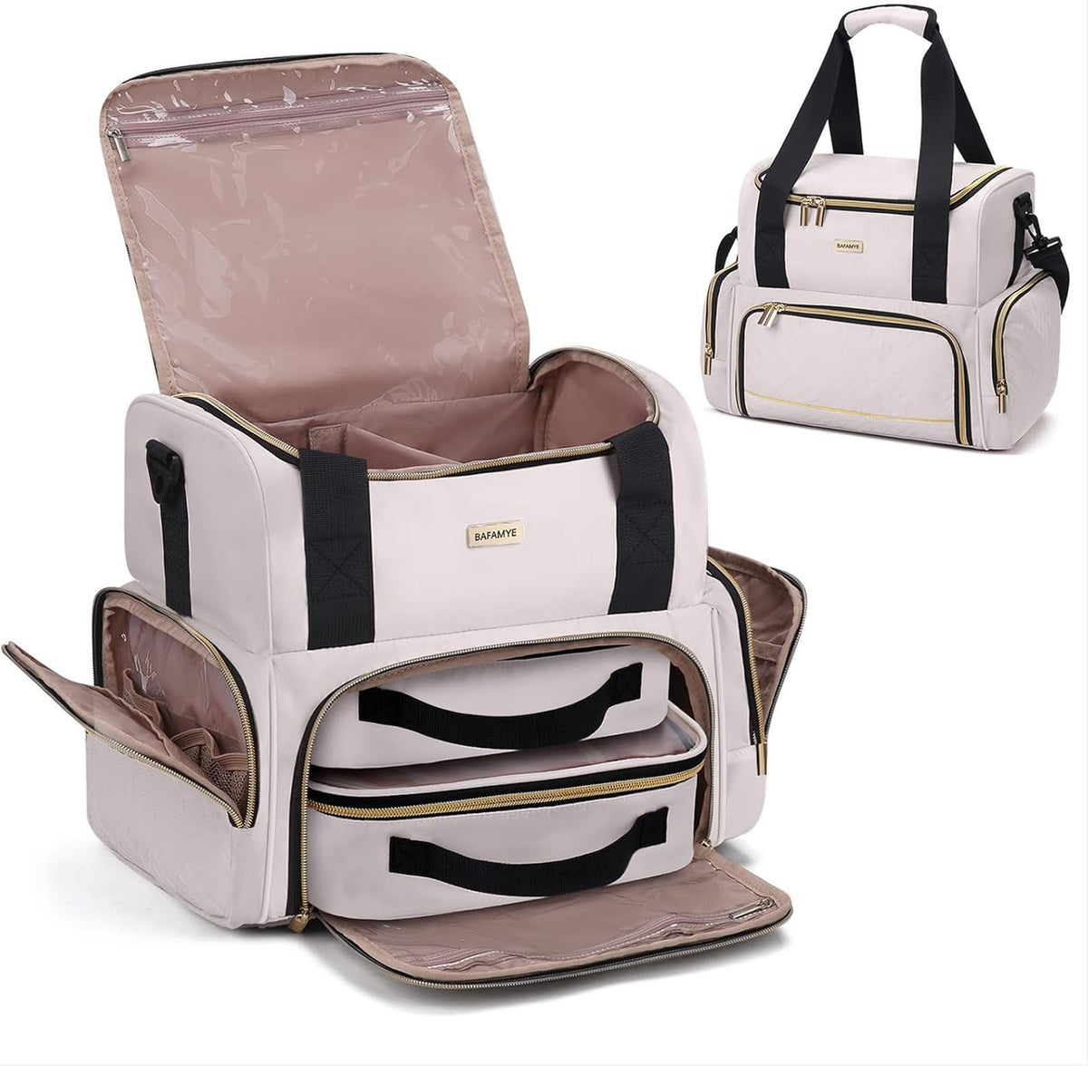Large Makeup Travel Cosmetic Bag with 2 Removable Case, Double Layer Big Travel Make Up Organizer Case, Toiletry Bag for Women, Train Cases Bags