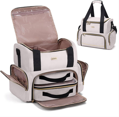 Large Makeup Travel Cosmetic Bag with 2 Removable Case, Double Layer Big Travel Make Up Organizer Case, Toiletry Bag for Women, Train Cases Bags