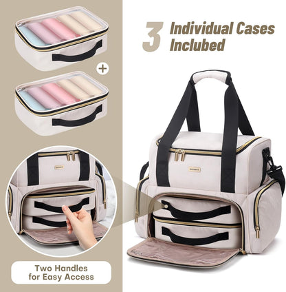 Large Makeup Travel Cosmetic Bag with 2 Removable Case, Double Layer Big Travel Make Up Organizer Case, Toiletry Bag for Women, Train Cases Bags