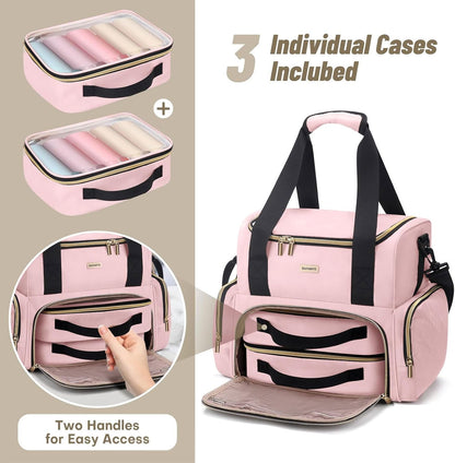 Large Makeup Travel Cosmetic Bag with 2 Removable Case, Double Layer Big Travel Make Up Organizer Case, Toiletry Bag for Women, Train Cases Bags