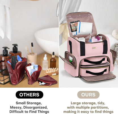 Large Makeup Travel Cosmetic Bag with 2 Removable Case, Double Layer Big Travel Make Up Organizer Case, Toiletry Bag for Women, Train Cases Bags