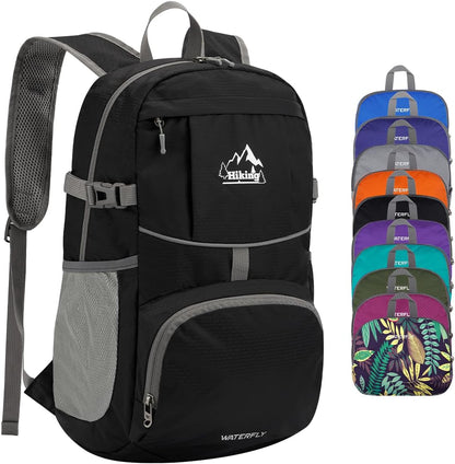 Hiking Packable Daypack Backpack: 25L Ultra Lightweight Day Pack for Women Men - Small Compact Folding Back Pack for Outdoor Sport Cycling Camping Travel Trip - Black