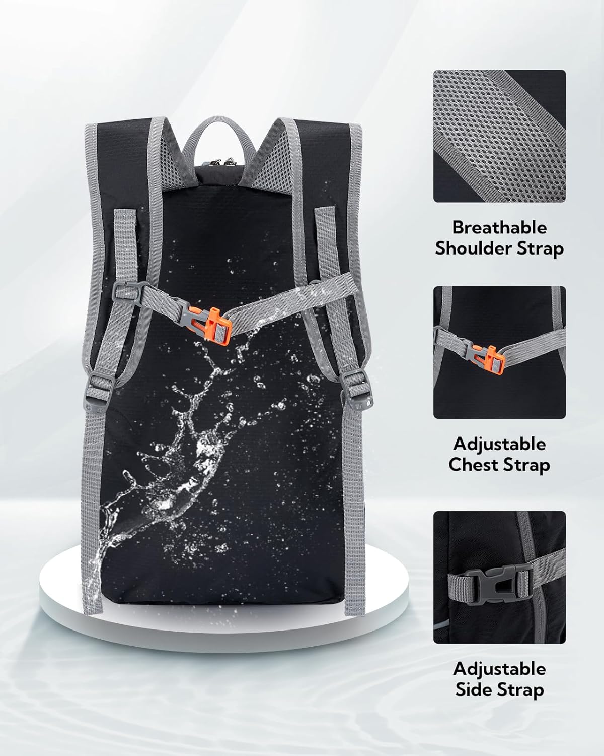 Hiking Packable Daypack Backpack: 25L Ultra Lightweight Day Pack for Women Men - Small Compact Folding Back Pack for Outdoor Sport Cycling Camping Travel Trip - Black