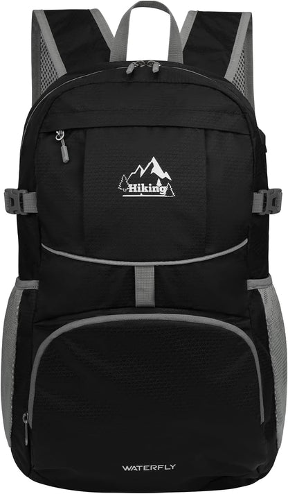 Hiking Packable Daypack Backpack: 25L Ultra Lightweight Day Pack for Women Men - Small Compact Folding Back Pack for Outdoor Sport Cycling Camping Travel Trip - Black