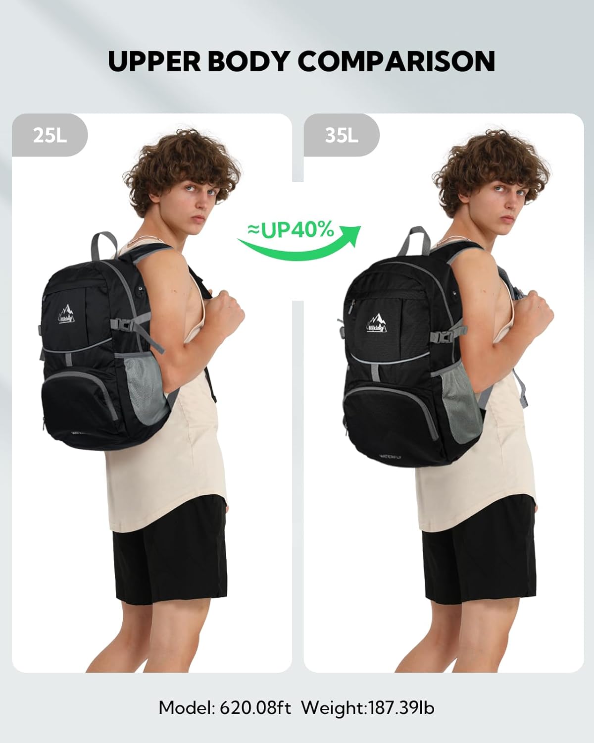 Hiking Packable Daypack Backpack: 25L Ultra Lightweight Day Pack for Women Men - Small Compact Folding Back Pack for Outdoor Sport Cycling Camping Travel Trip - Black