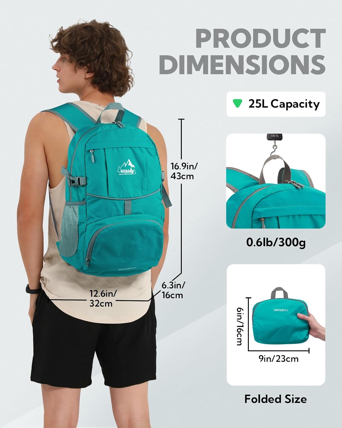 Hiking Packable Daypack Backpack: 25L Ultra Lightweight Day Pack for Women Men - Small Compact Folding Back Pack for Outdoor Sport Cycling Camping Travel Trip - Black