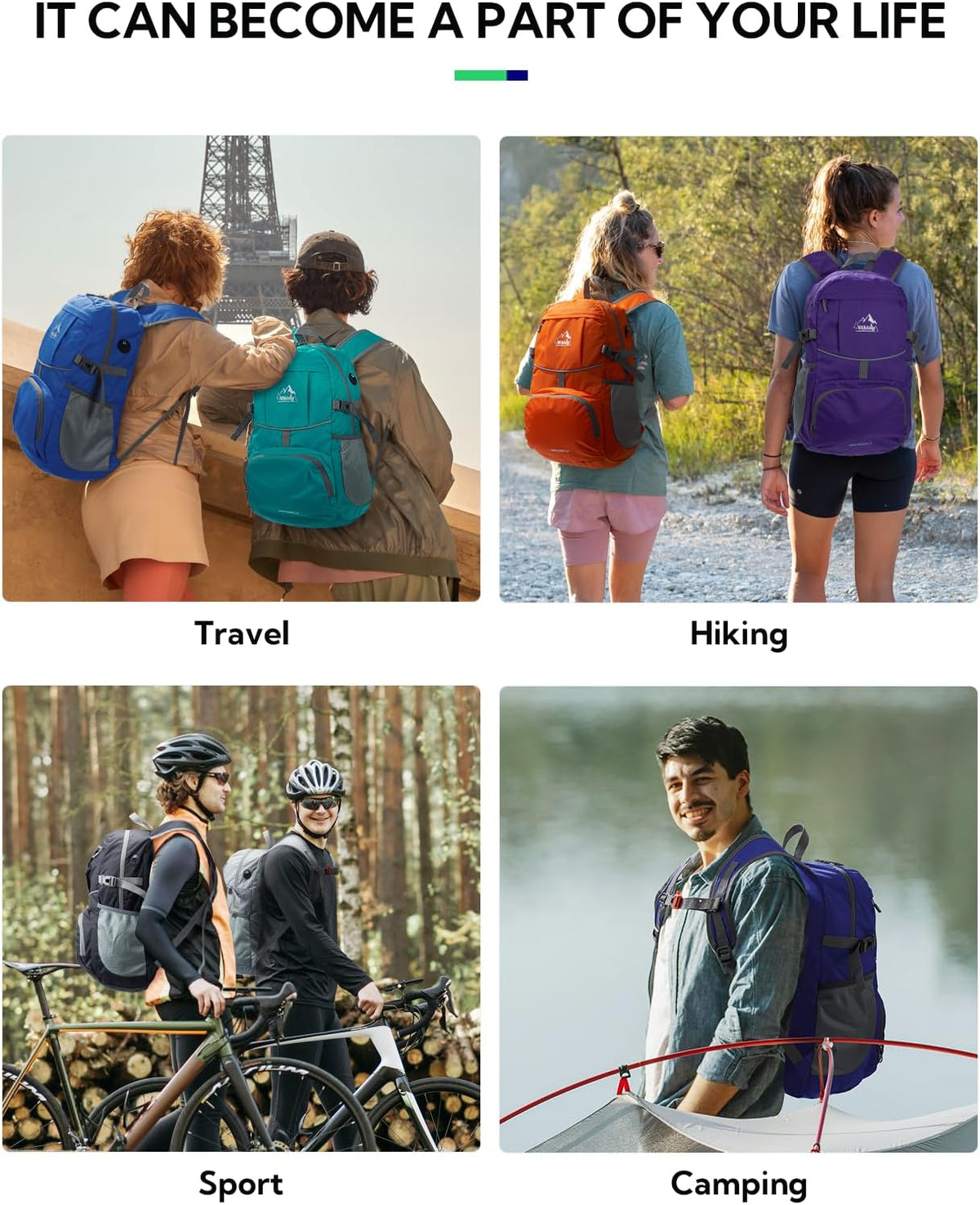 Hiking Packable Daypack Backpack: 25L Ultra Lightweight Day Pack for Women Men - Small Compact Folding Back Pack for Outdoor Sport Cycling Camping Travel Trip - Black