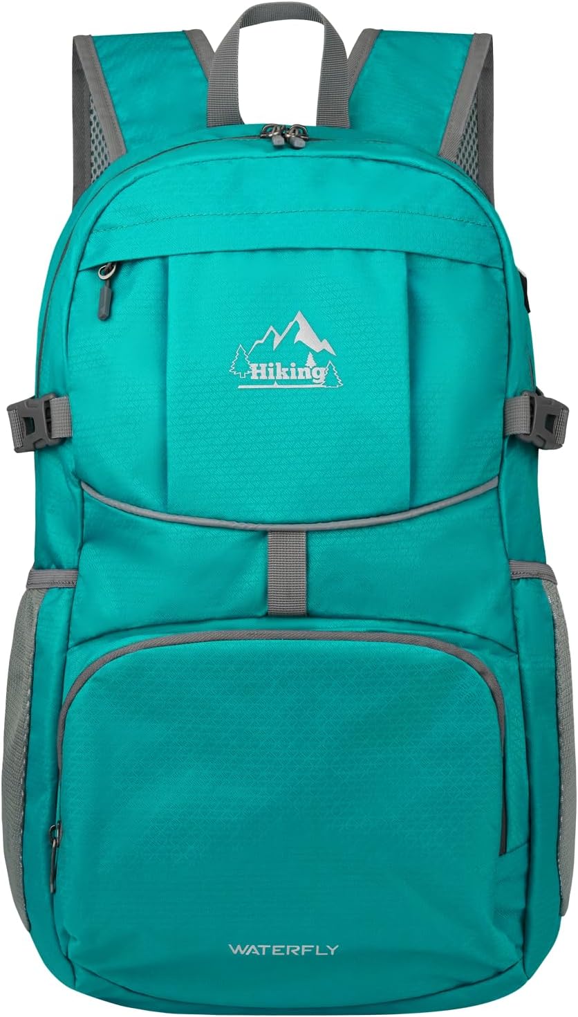 Hiking Packable Daypack Backpack: 25L Ultra Lightweight Day Pack for Women Men - Small Compact Folding Back Pack for Outdoor Sport Cycling Camping Travel Trip - Black
