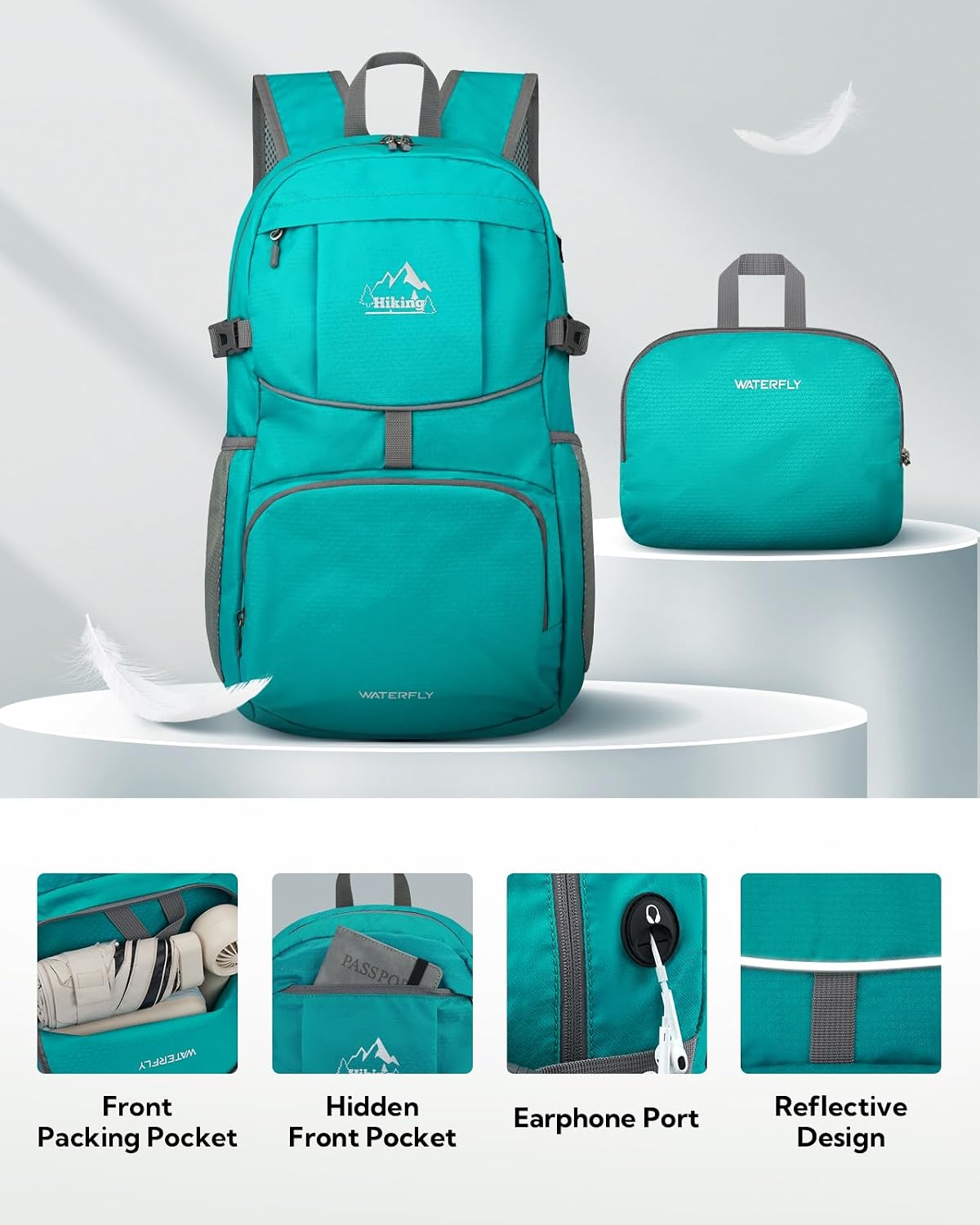 Hiking Packable Daypack Backpack: 25L Ultra Lightweight Day Pack for Women Men - Small Compact Folding Back Pack for Outdoor Sport Cycling Camping Travel Trip - Black
