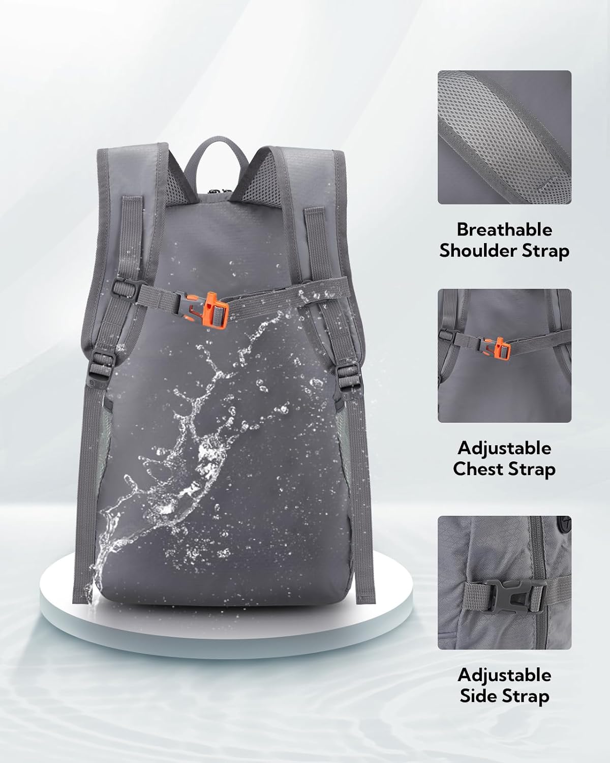 Hiking Packable Daypack Backpack: 25L Ultra Lightweight Day Pack for Women Men - Small Compact Folding Back Pack for Outdoor Sport Cycling Camping Travel Trip - Black