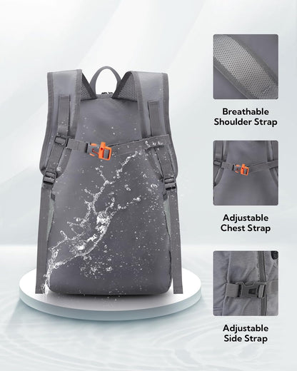 Hiking Packable Daypack Backpack: 25L Ultra Lightweight Day Pack for Women Men - Small Compact Folding Back Pack for Outdoor Sport Cycling Camping Travel Trip - Black