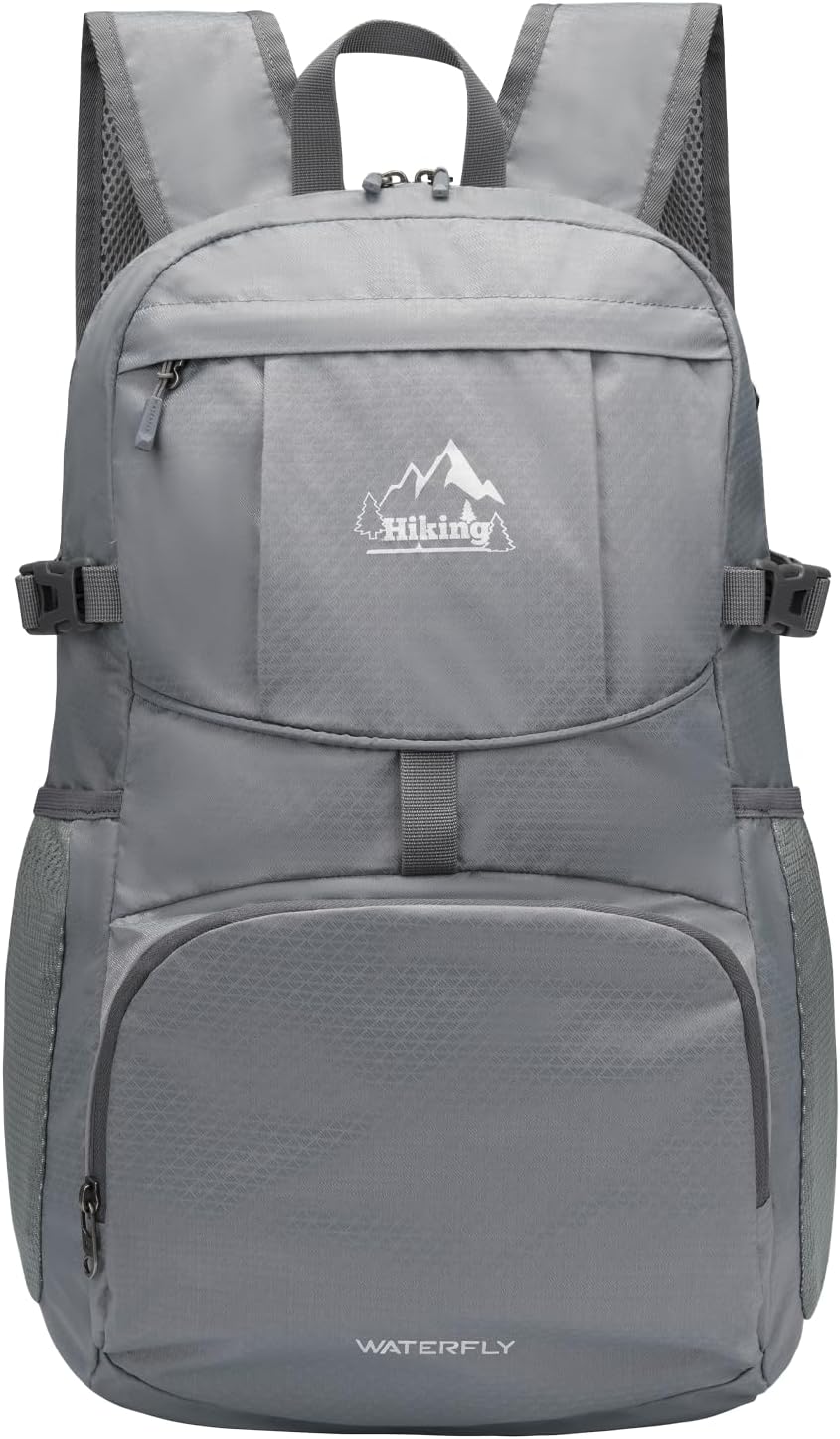 Hiking Packable Daypack Backpack: 25L Ultra Lightweight Day Pack for Women Men - Small Compact Folding Back Pack for Outdoor Sport Cycling Camping Travel Trip - Black