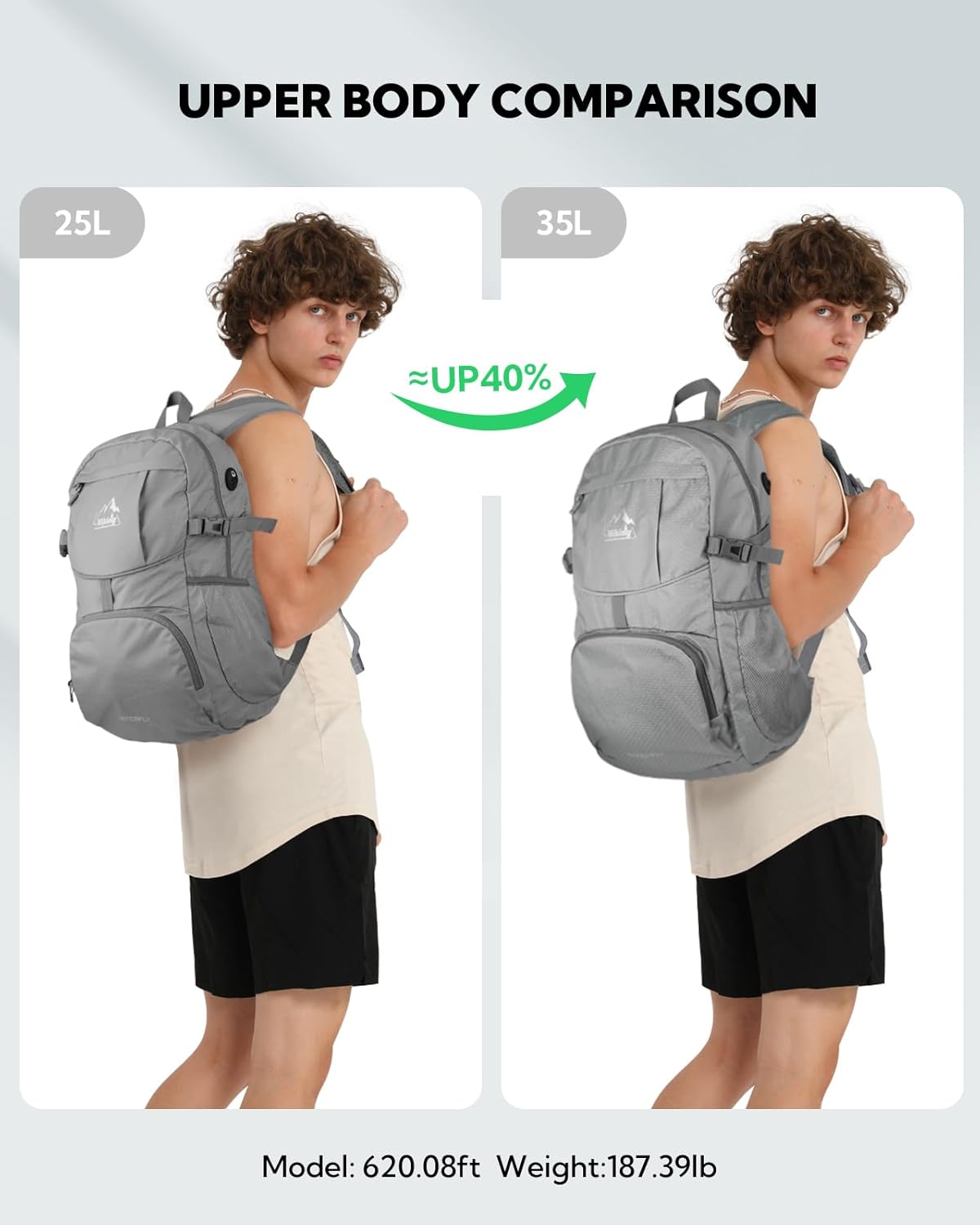 Hiking Packable Daypack Backpack: 25L Ultra Lightweight Day Pack for Women Men - Small Compact Folding Back Pack for Outdoor Sport Cycling Camping Travel Trip - Black