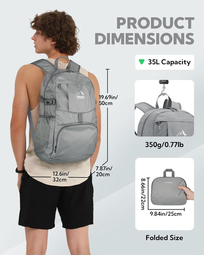Hiking Packable Daypack Backpack: 25L Ultra Lightweight Day Pack for Women Men - Small Compact Folding Back Pack for Outdoor Sport Cycling Camping Travel Trip - Black