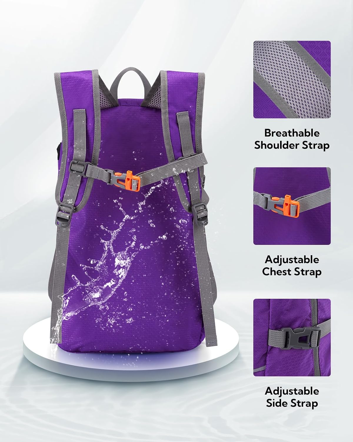 Hiking Packable Daypack Backpack: 25L Ultra Lightweight Day Pack for Women Men - Small Compact Folding Back Pack for Outdoor Sport Cycling Camping Travel Trip - Black