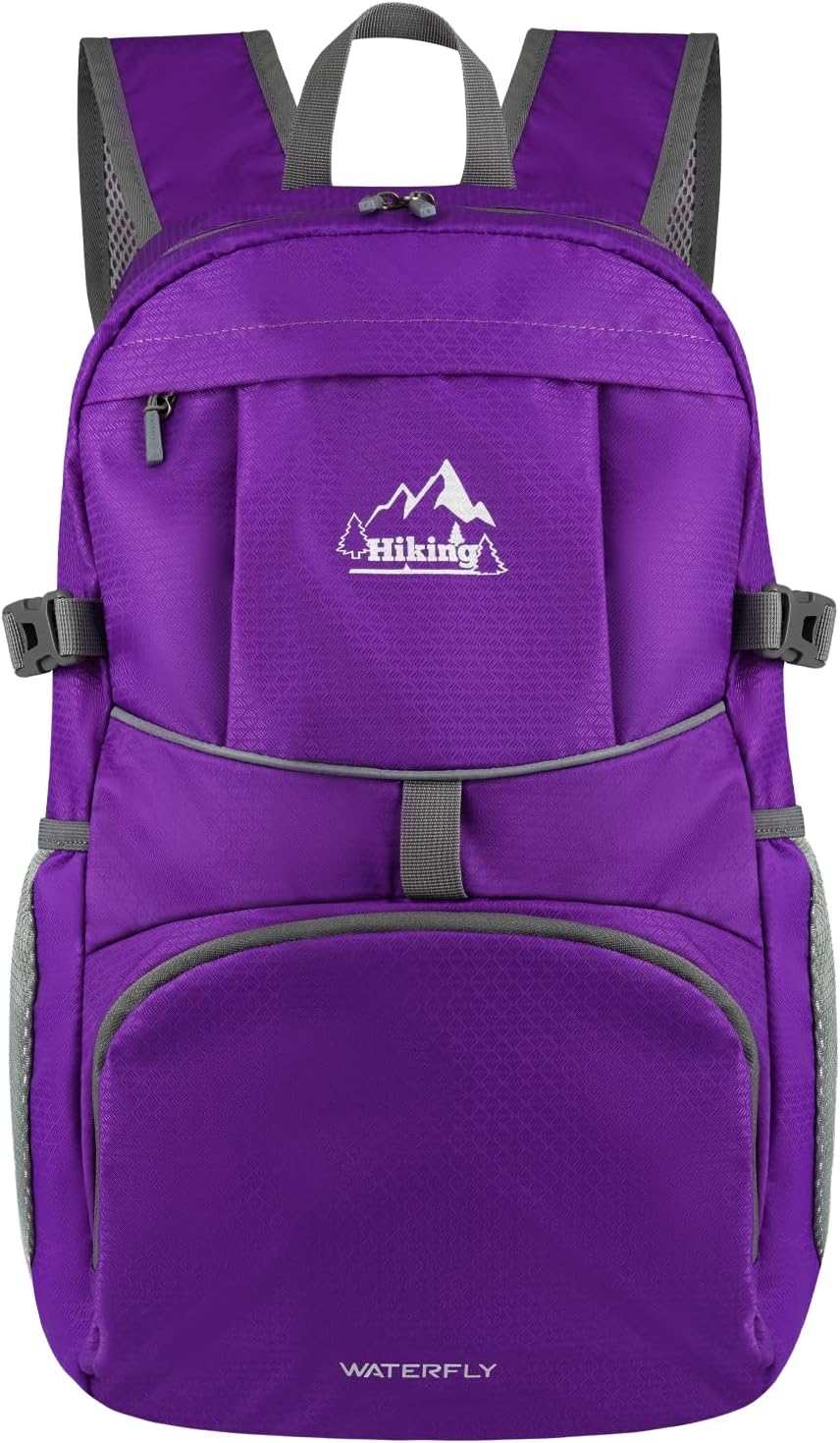 Hiking Packable Daypack Backpack: 25L Ultra Lightweight Day Pack for Women Men - Small Compact Folding Back Pack for Outdoor Sport Cycling Camping Travel Trip - Black