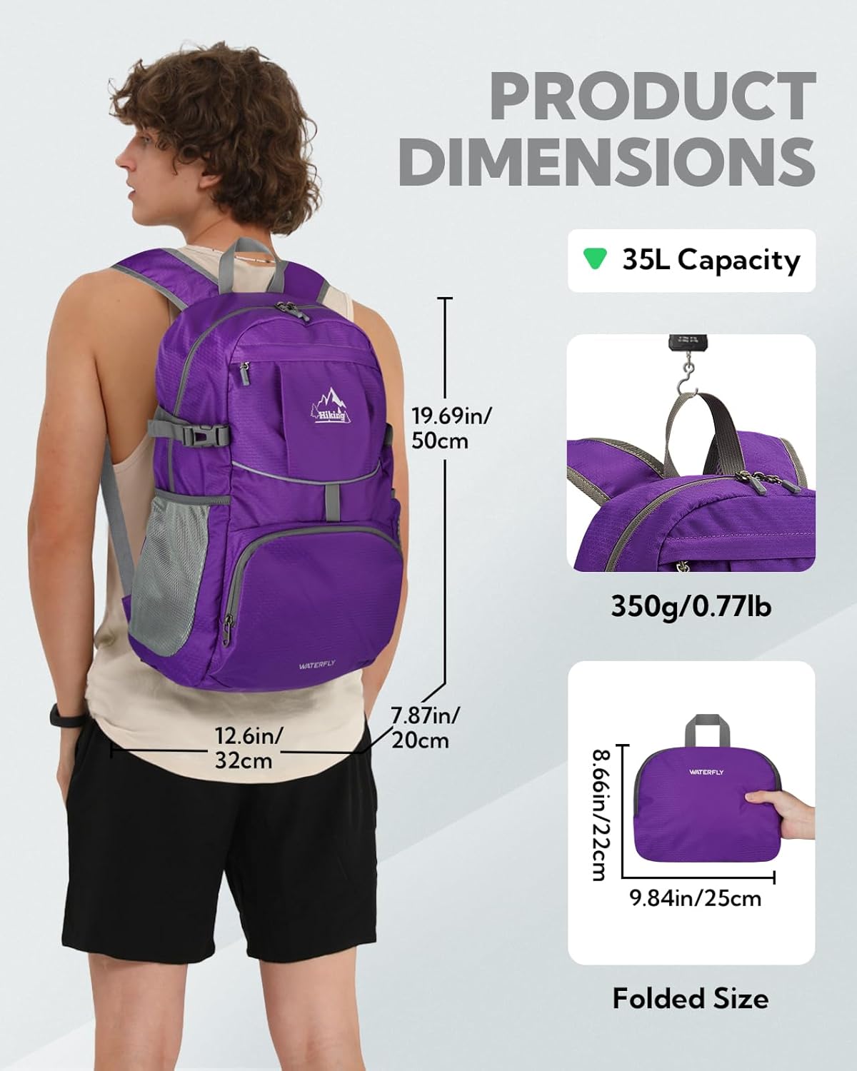 Hiking Packable Daypack Backpack: 25L Ultra Lightweight Day Pack for Women Men - Small Compact Folding Back Pack for Outdoor Sport Cycling Camping Travel Trip - Black