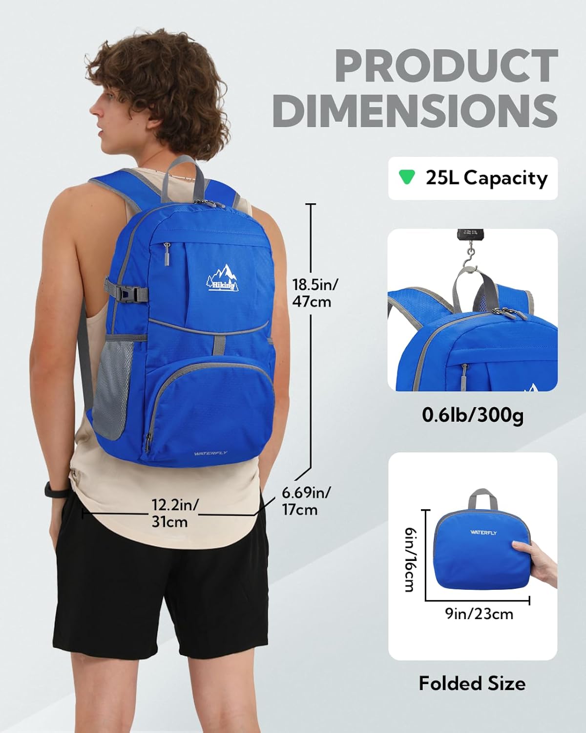 Hiking Packable Daypack Backpack: 25L Ultra Lightweight Day Pack for Women Men - Small Compact Folding Back Pack for Outdoor Sport Cycling Camping Travel Trip - Black