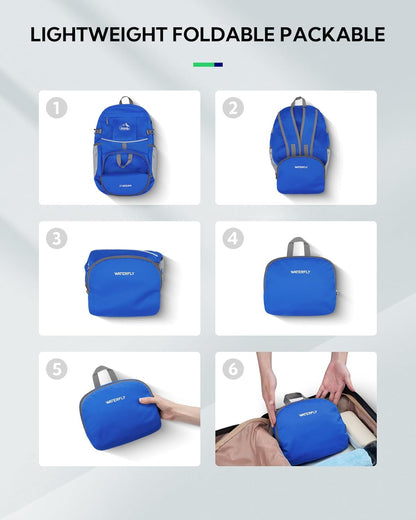 Hiking Packable Daypack Backpack: 25L Ultra Lightweight Day Pack for Women Men - Small Compact Folding Back Pack for Outdoor Sport Cycling Camping Travel Trip - Black