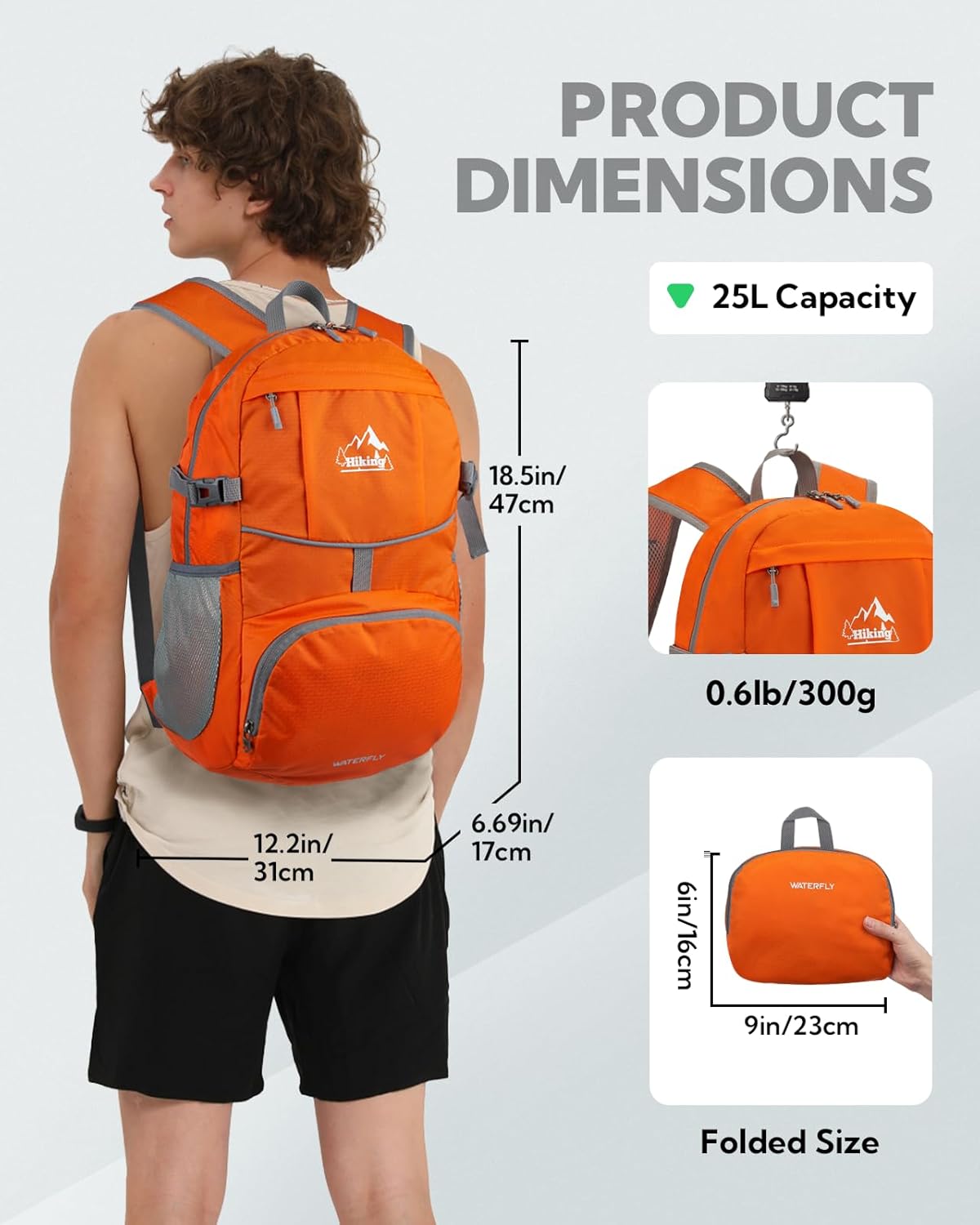 Hiking Packable Daypack Backpack: 25L Ultra Lightweight Day Pack for Women Men - Small Compact Folding Back Pack for Outdoor Sport Cycling Camping Travel Trip - Black