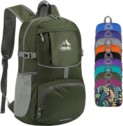 Hiking Packable Daypack Backpack: 25L Ultra Lightweight Day Pack for Women Men - Small Compact Folding Back Pack for Outdoor Sport Cycling Camping Travel Trip - Black