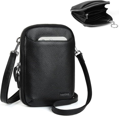 Genuine Leather Crossbody Cell Phone Purse for Women, Small Zip Around RFID Blocking Crossbody Wallet Bags