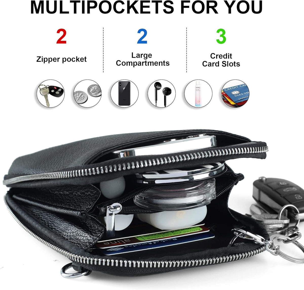 Genuine Leather Crossbody Cell Phone Purse for Women, Small Zip Around RFID Blocking Crossbody Wallet Bags