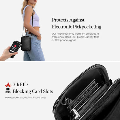 Genuine Leather Crossbody Cell Phone Purse for Women, Small Zip Around RFID Blocking Crossbody Wallet Bags