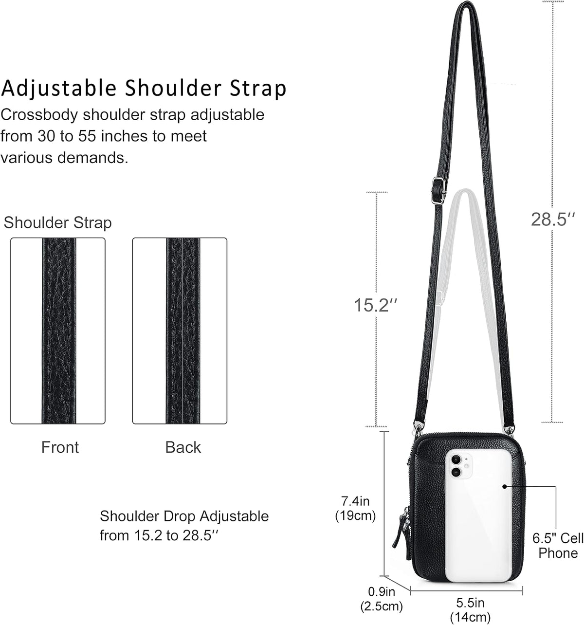 Genuine Leather Crossbody Cell Phone Purse for Women, Small Zip Around RFID Blocking Crossbody Wallet Bags