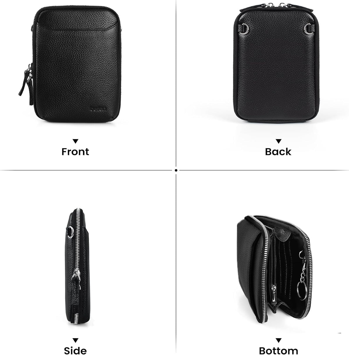 Genuine Leather Crossbody Cell Phone Purse for Women, Small Zip Around RFID Blocking Crossbody Wallet Bags