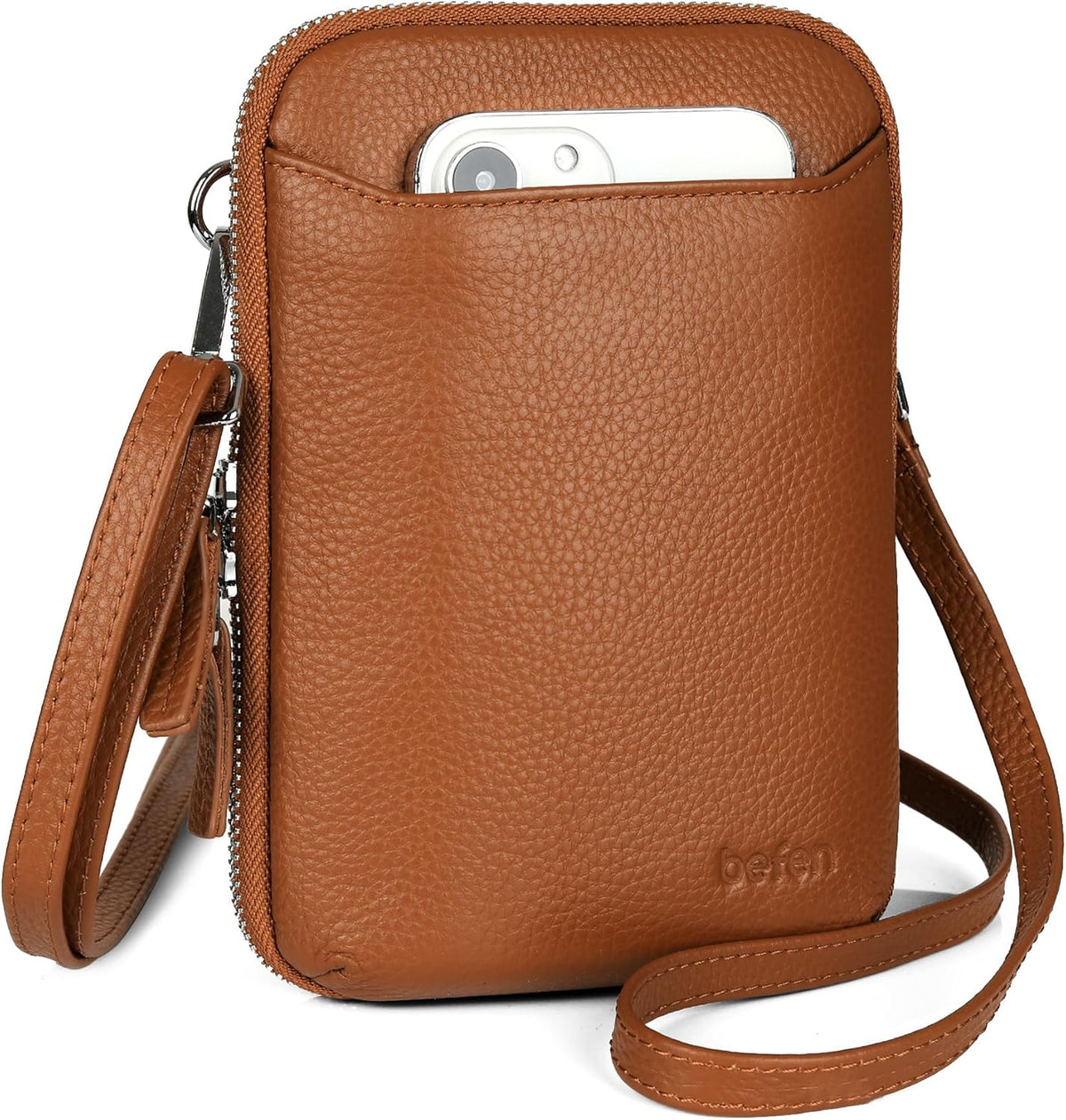 Genuine Leather Crossbody Cell Phone Purse for Women, Small Zip Around RFID Blocking Crossbody Wallet Bags