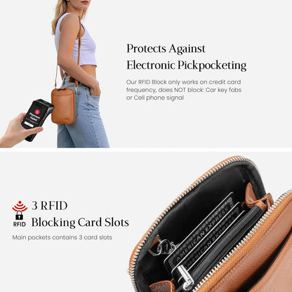Genuine Leather Crossbody Cell Phone Purse for Women, Small Zip Around RFID Blocking Crossbody Wallet Bags