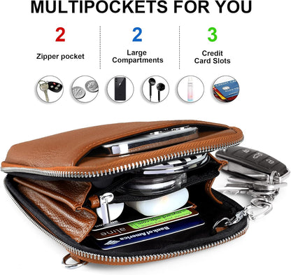 Genuine Leather Crossbody Cell Phone Purse for Women, Small Zip Around RFID Blocking Crossbody Wallet Bags