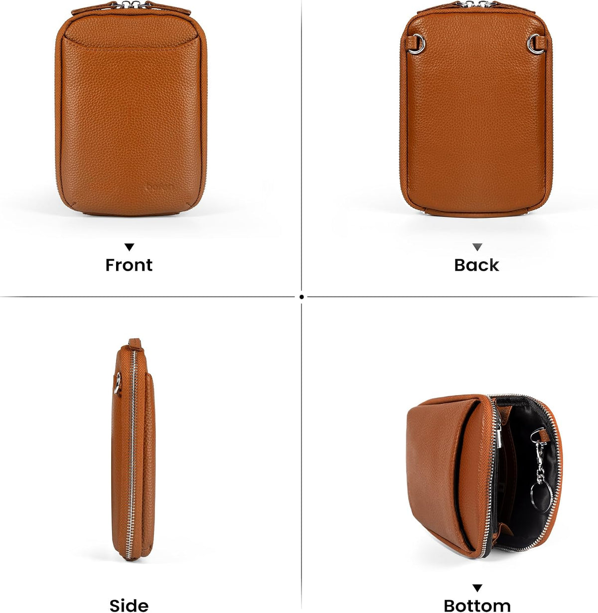 Genuine Leather Crossbody Cell Phone Purse for Women, Small Zip Around RFID Blocking Crossbody Wallet Bags