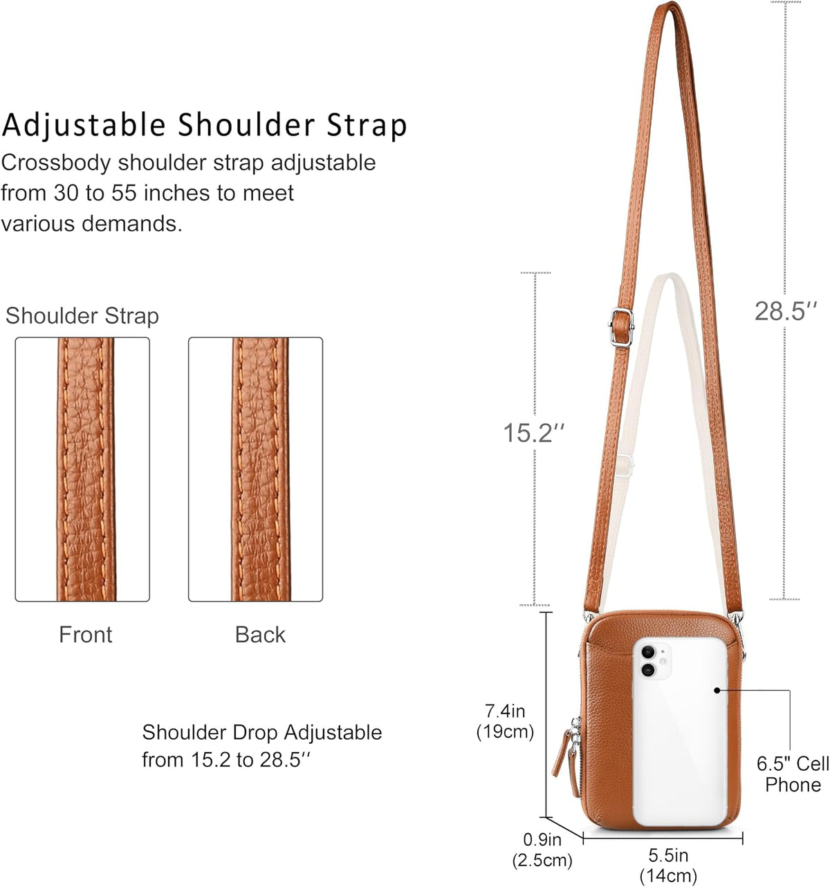 Genuine Leather Crossbody Cell Phone Purse for Women, Small Zip Around RFID Blocking Crossbody Wallet Bags
