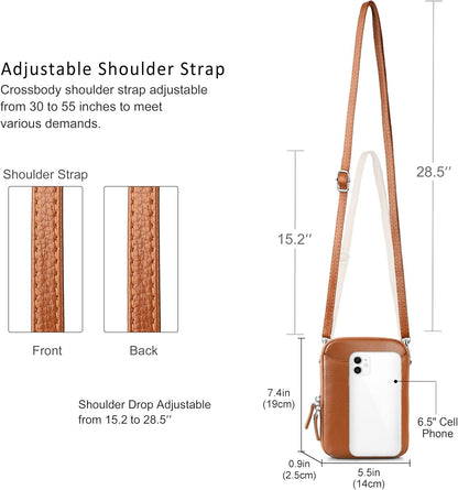 Genuine Leather Crossbody Cell Phone Purse for Women, Small Zip Around RFID Blocking Crossbody Wallet Bags