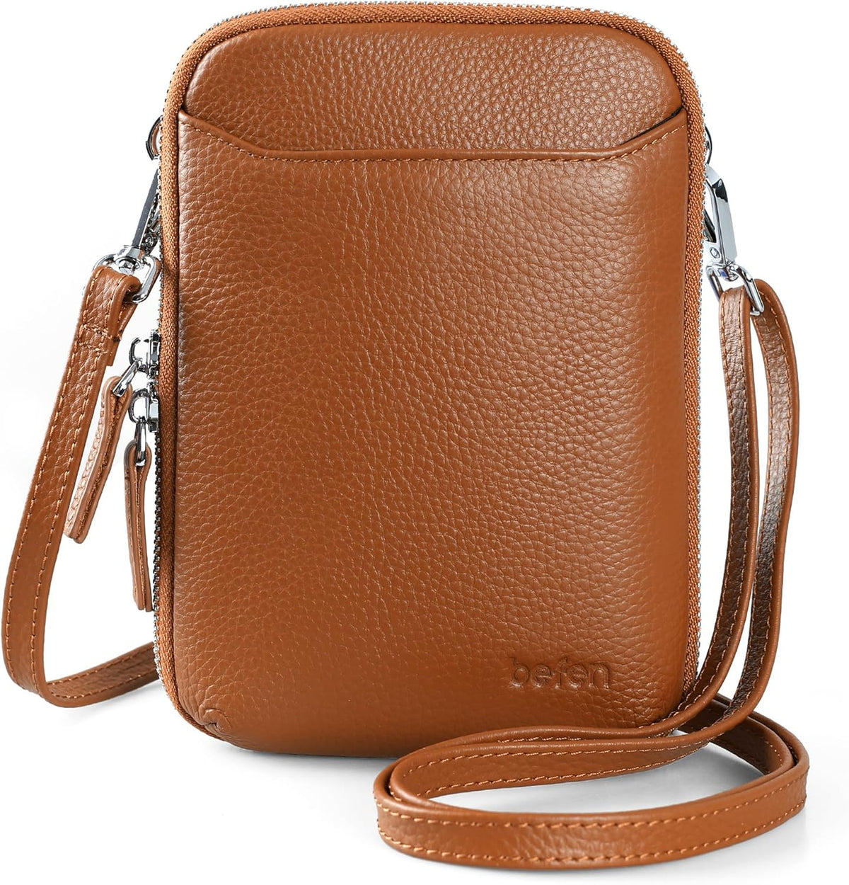 Genuine Leather Crossbody Cell Phone Purse for Women, Small Zip Around RFID Blocking Crossbody Wallet Bags