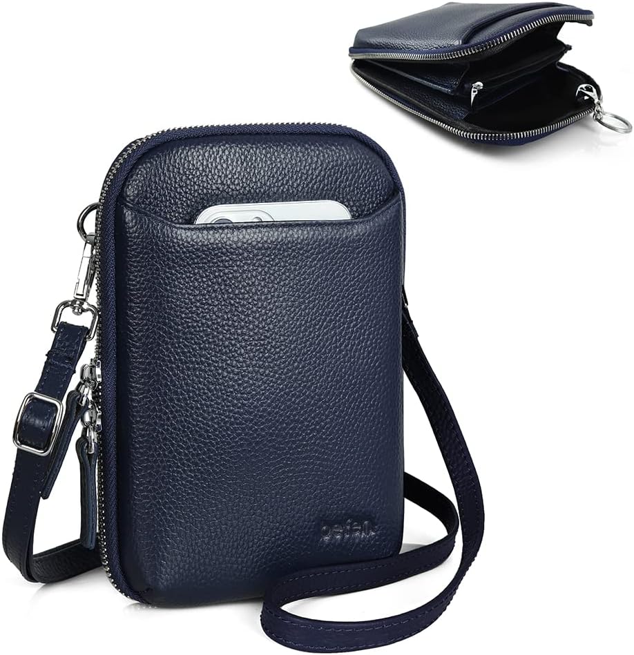 Genuine Leather Crossbody Cell Phone Purse for Women, Small Zip Around RFID Blocking Crossbody Wallet Bags