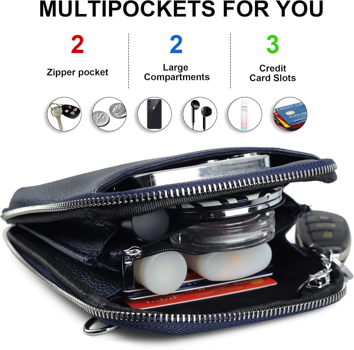 Genuine Leather Crossbody Cell Phone Purse for Women, Small Zip Around RFID Blocking Crossbody Wallet Bags