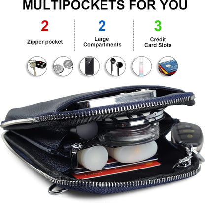 Genuine Leather Crossbody Cell Phone Purse for Women, Small Zip Around RFID Blocking Crossbody Wallet Bags