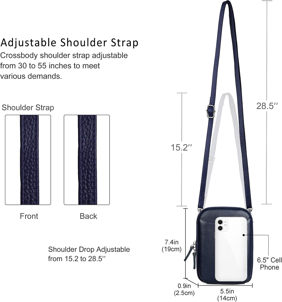 Genuine Leather Crossbody Cell Phone Purse for Women, Small Zip Around RFID Blocking Crossbody Wallet Bags