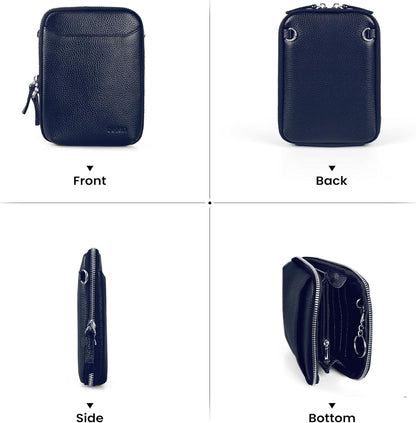 Genuine Leather Crossbody Cell Phone Purse for Women, Small Zip Around RFID Blocking Crossbody Wallet Bags