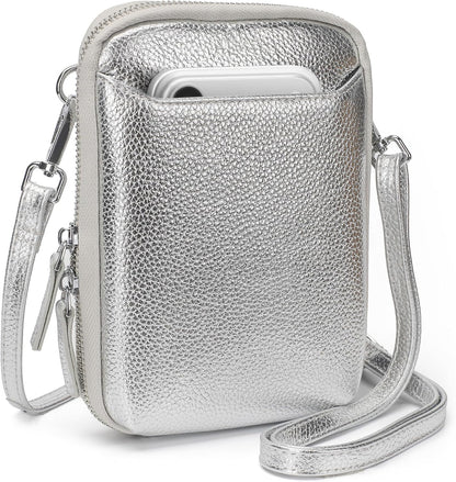 Genuine Leather Crossbody Cell Phone Purse for Women, Small Zip Around RFID Blocking Crossbody Wallet Bags