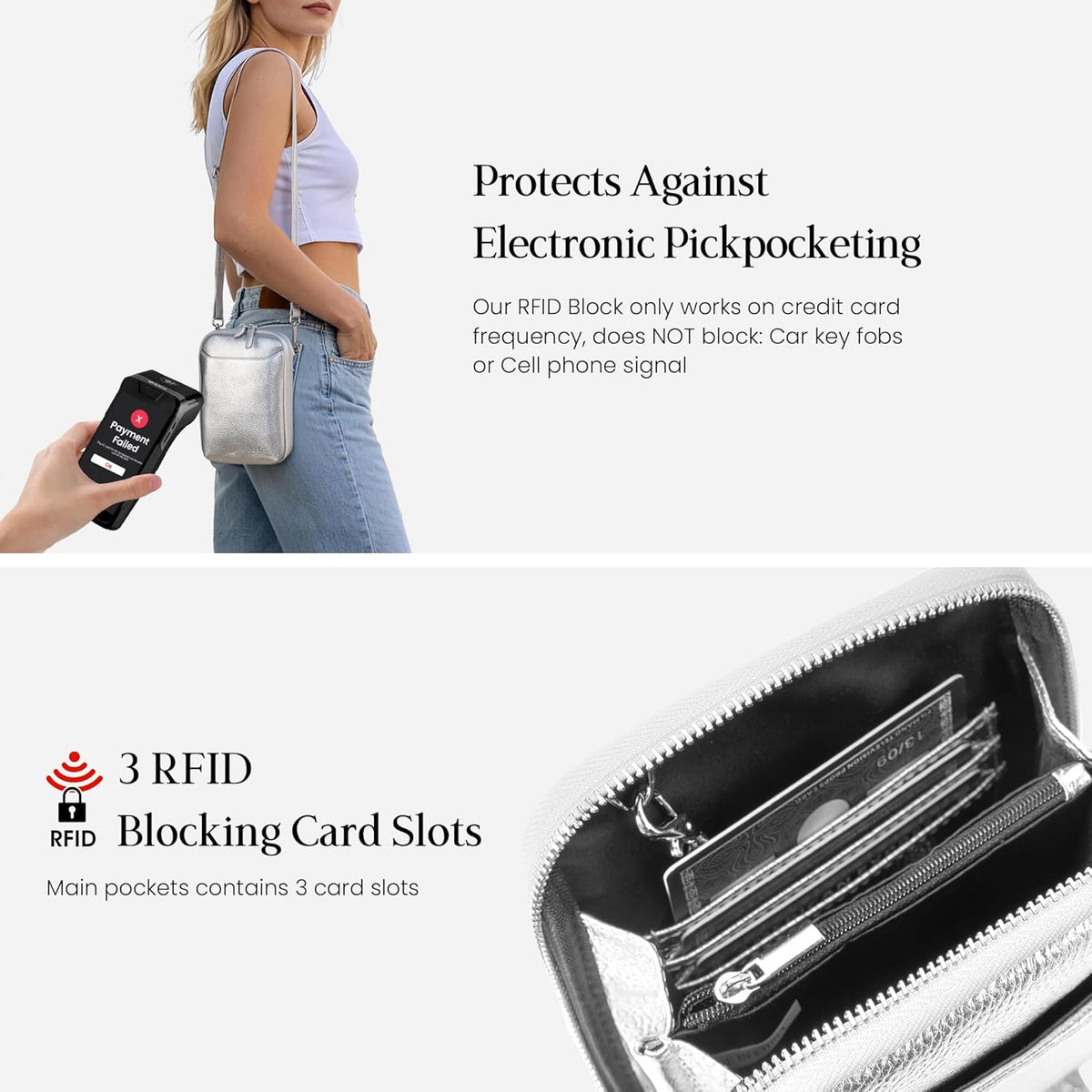 Genuine Leather Crossbody Cell Phone Purse for Women, Small Zip Around RFID Blocking Crossbody Wallet Bags