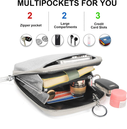 Genuine Leather Crossbody Cell Phone Purse for Women, Small Zip Around RFID Blocking Crossbody Wallet Bags