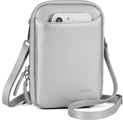 Genuine Leather Crossbody Cell Phone Purse for Women, Small Zip Around RFID Blocking Crossbody Wallet Bags