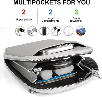 Genuine Leather Crossbody Cell Phone Purse for Women, Small Zip Around RFID Blocking Crossbody Wallet Bags