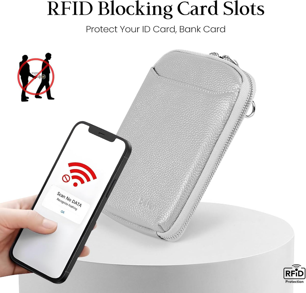 Genuine Leather Crossbody Cell Phone Purse for Women, Small Zip Around RFID Blocking Crossbody Wallet Bags