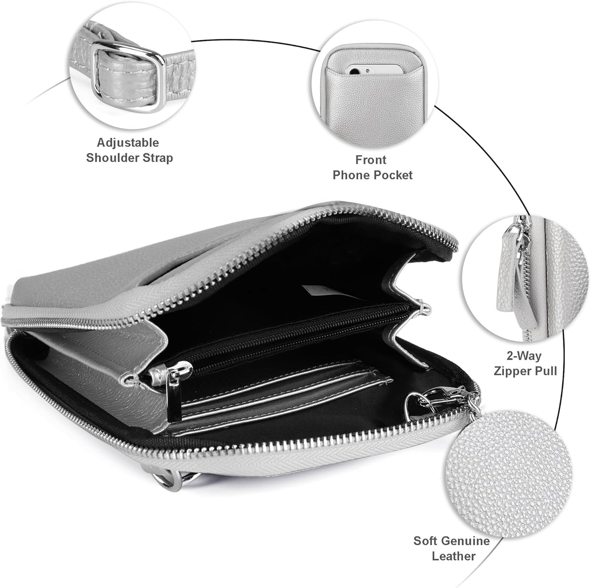 Genuine Leather Crossbody Cell Phone Purse for Women, Small Zip Around RFID Blocking Crossbody Wallet Bags