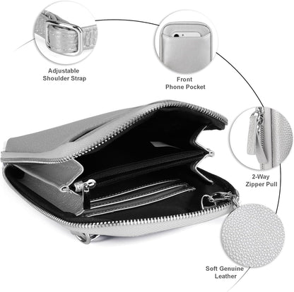 Genuine Leather Crossbody Cell Phone Purse for Women, Small Zip Around RFID Blocking Crossbody Wallet Bags